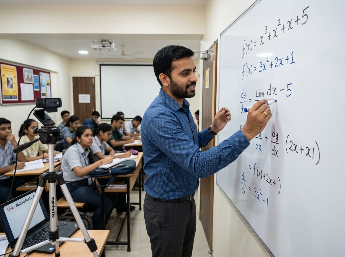 Realistic 1080p HD live broadcast of teacher writing on physical whiteboard